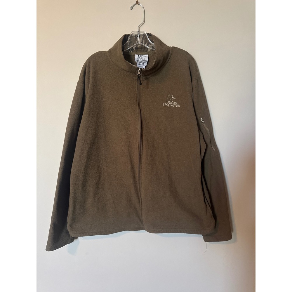 Ducks Unlimited Mens XL Full Zip Fleece Jacket Brown Outdoor Hunting Fishing